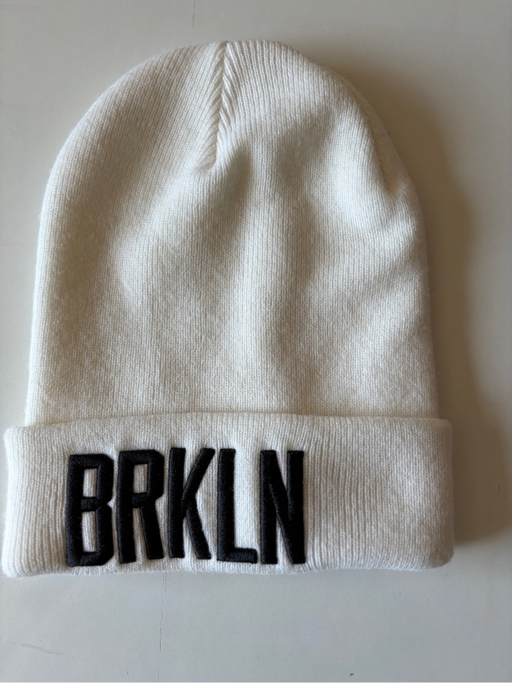 La Notte white knit beanie BRKLN Brooklyn black embroidered tuque hat headwear